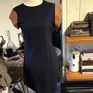 House of Wallace Navy Blue and Faux Leather Dress